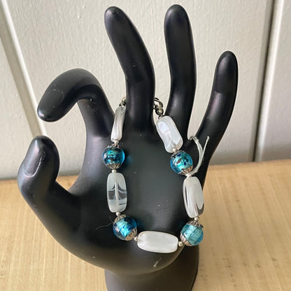 Multicolor Swirl Glass Beaded Bracelet Hand Crafted Blue White Women Jewelry Gift Wedding Bridesmaid Prom Homecoming Everyday Business Casual Mom Sister Aunt