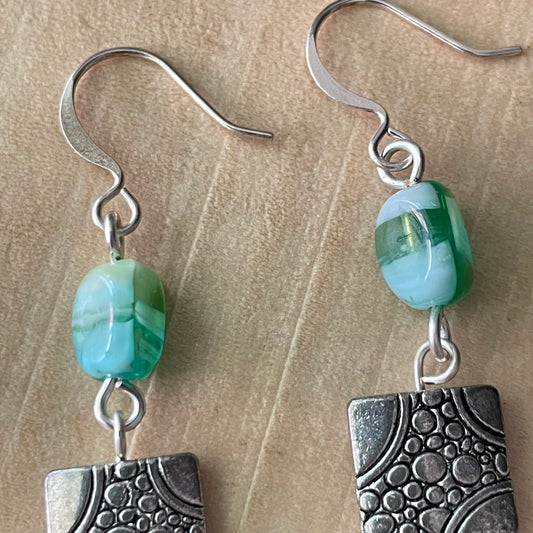 Handmade Mini Green Swirl Dangle Earrings Glass Textured Geometric Dangle Earrings Multicolored Women's Jewelry Casual Everyday Mom Sister Aunt