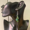 Handmade Long Green Glass Square Dangle Earrings Multi-Tone Women's Gift Spring Summer Colorful Bridesmaid Prom Date Night