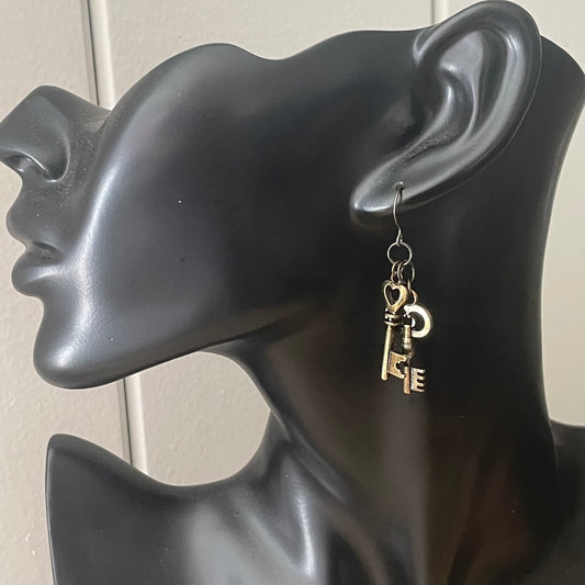 Handmade Mini Skeleton Key Dangle Earrings Mixed Metal Brass Women's Jewelry Casual Everyday Mom Sister Aunt Gift Steampunk Vintage Themed