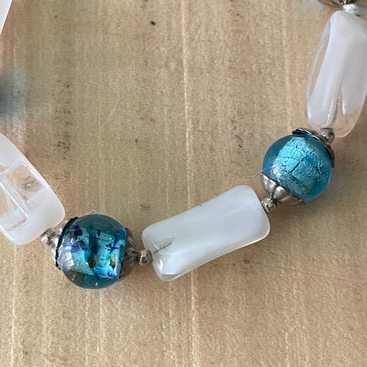 Multicolor Swirl Glass Beaded Bracelet Hand Crafted Blue White Women Jewelry Gift Wedding Bridesmaid Prom Homecoming Everyday Business Casual Mom Sister Aunt