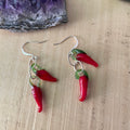 Handmade Spicy Dangling Double Chili Pepper Earrings Glass Women's Jewelry Casual Everyday Mom Sister Aunt Gift Birthday Holiday Summer Gardener Chef