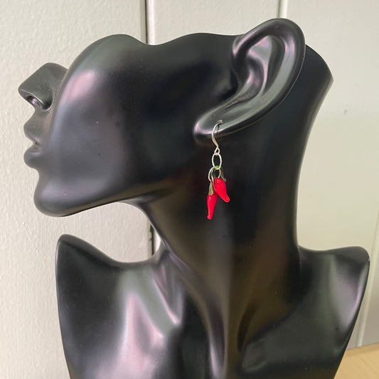 Handmade Spicy Dangling Double Chili Pepper Earrings Glass Women's Jewelry Casual Everyday Mom Sister Aunt Gift Birthday Holiday Summer Gardener Chef
