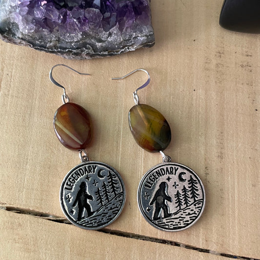 Handmade Legendary Bigfoot Forest Dangle Earrings Polished Swirled Jade Multicolored Women's Jewelry Casual Everyday Mom Sister Aunt Gift Birthday Holiday Textured