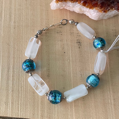 Multicolor Swirl Glass Beaded Bracelet Hand Crafted Blue White Women Jewelry Gift Wedding Bridesmaid Prom Homecoming Everyday Business Casual Mom Sister Aunt