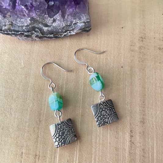 Handmade Mini Green Swirl Dangle Earrings Glass Textured Geometric Dangle Earrings Multicolored Women's Jewelry Casual Everyday Mom Sister Aunt