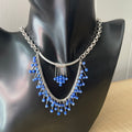 Blue Cat's Eye Glass Statement Necklace Handmade Evening Party Date Night Holiday Gift Women Elegant