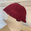 Vintage Retro Style Cloche Hat with Bow Accent in Red Wine Maroon Hand Crocheted Knit Fall Winter Bohemian Boho--shown with bow on left