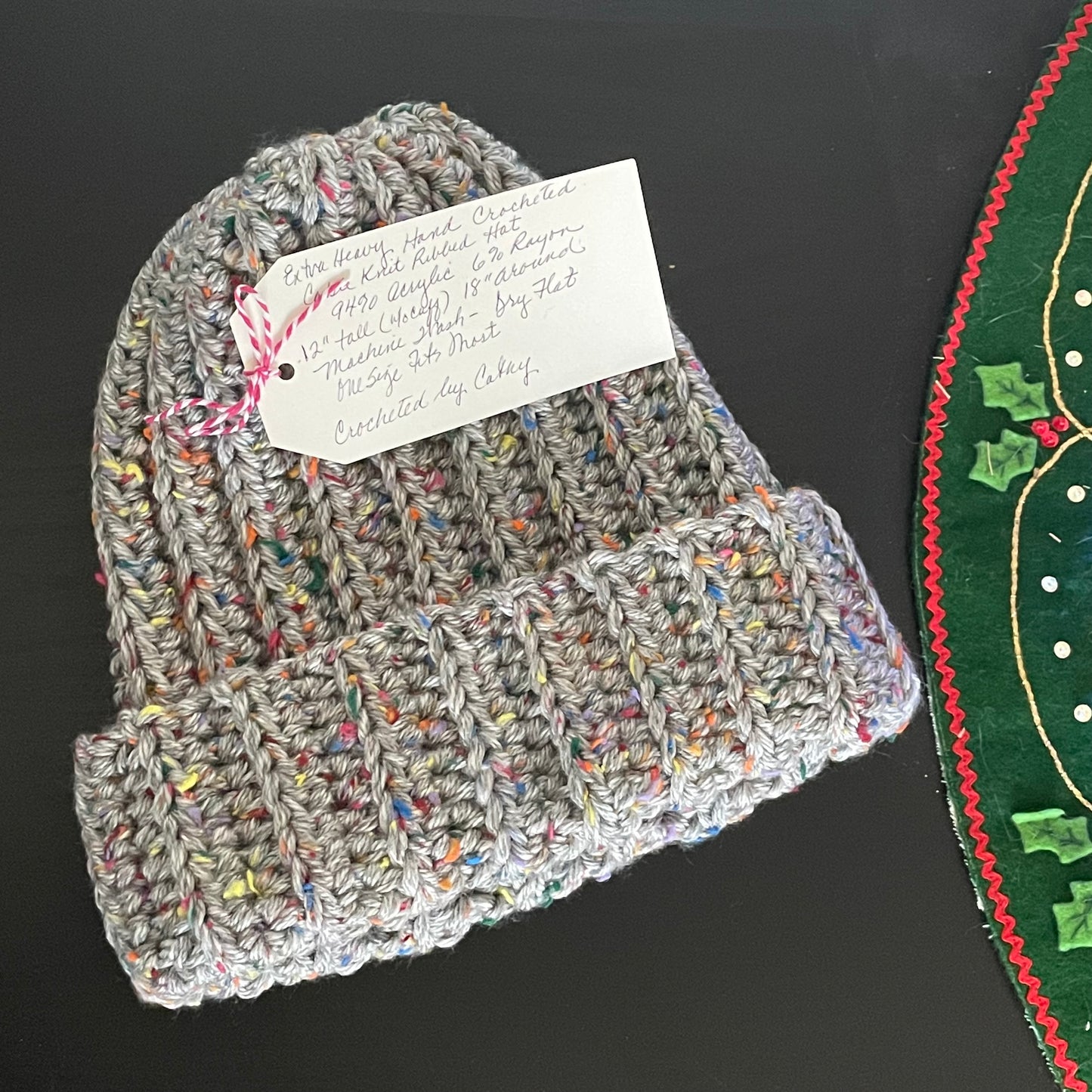 Extra Warm Ribbed Cable Knit Hat Silver & Speckled Rainbow Hand Crocheted Beanie Winter Unisex Outdoor Stretch Adjustable CuffExtra Warm Ribbed Cable Knit Hat Silver & Speckled Rainbow Hand Crocheted Beanie Winter Unisex Outdoor Stretch Adjustable Cuff
