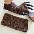 Narrow Extra Soft Dark Chocolate Speckled Tweed Gaming Texting Writing Tech Fingerless Gloves Wrist Warmers Fall Winter Small Teen--1 displayed flat, 1 displayed on mannequin head 