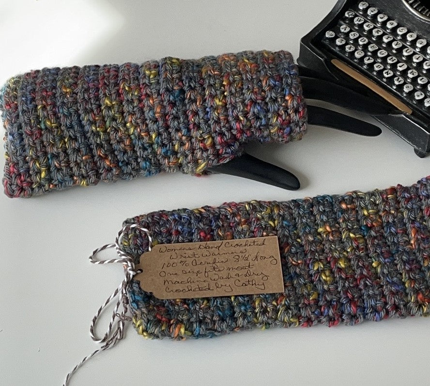Extra Soft Gray & Rainbow Speckle Gaming Texting Writing Tech Fingerless Gloves Wrist Warmers