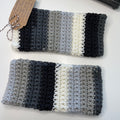 Extra Warm Black & Grey Whimsy Striped Gaming Texting Writing Tech Fingerless Gloves Wrist Warmers Bohemian Boho Fall Winter--displayed flat against white table