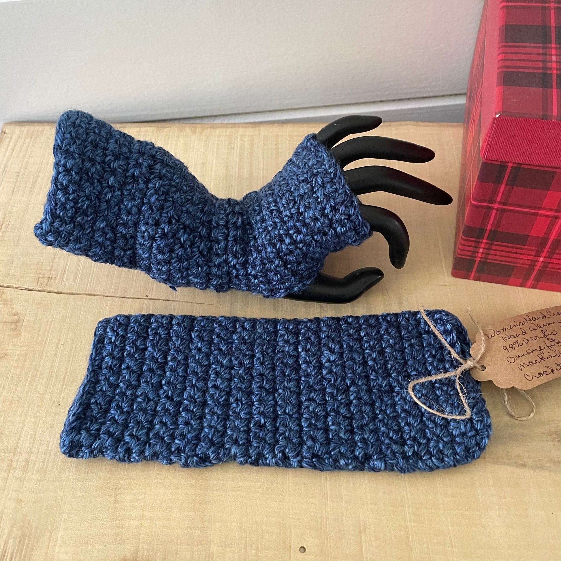 Extra Soft Space Blue Marble Gaming Texting Writing Tech Fingerless Gloves Wrist Warmers Bohemian Outlander Fall Winter--displayed on mannequin hands