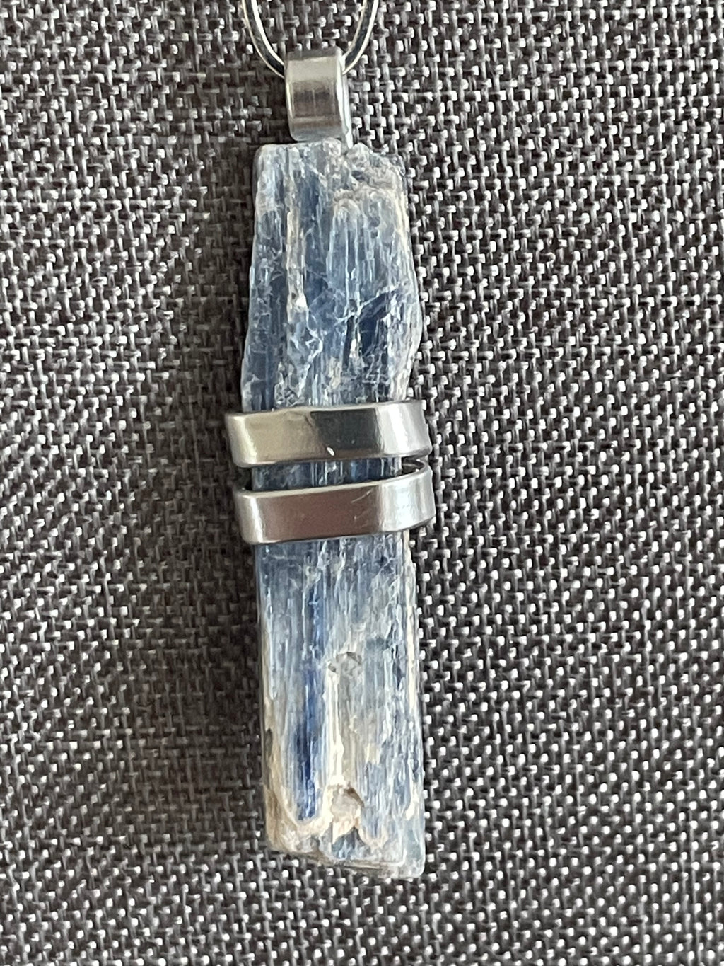 Wrapped Raw Blue Kyanite Pendant Necklace Large Link Chain Boho Coastal Vacay Women's Statement Jewelry Bold