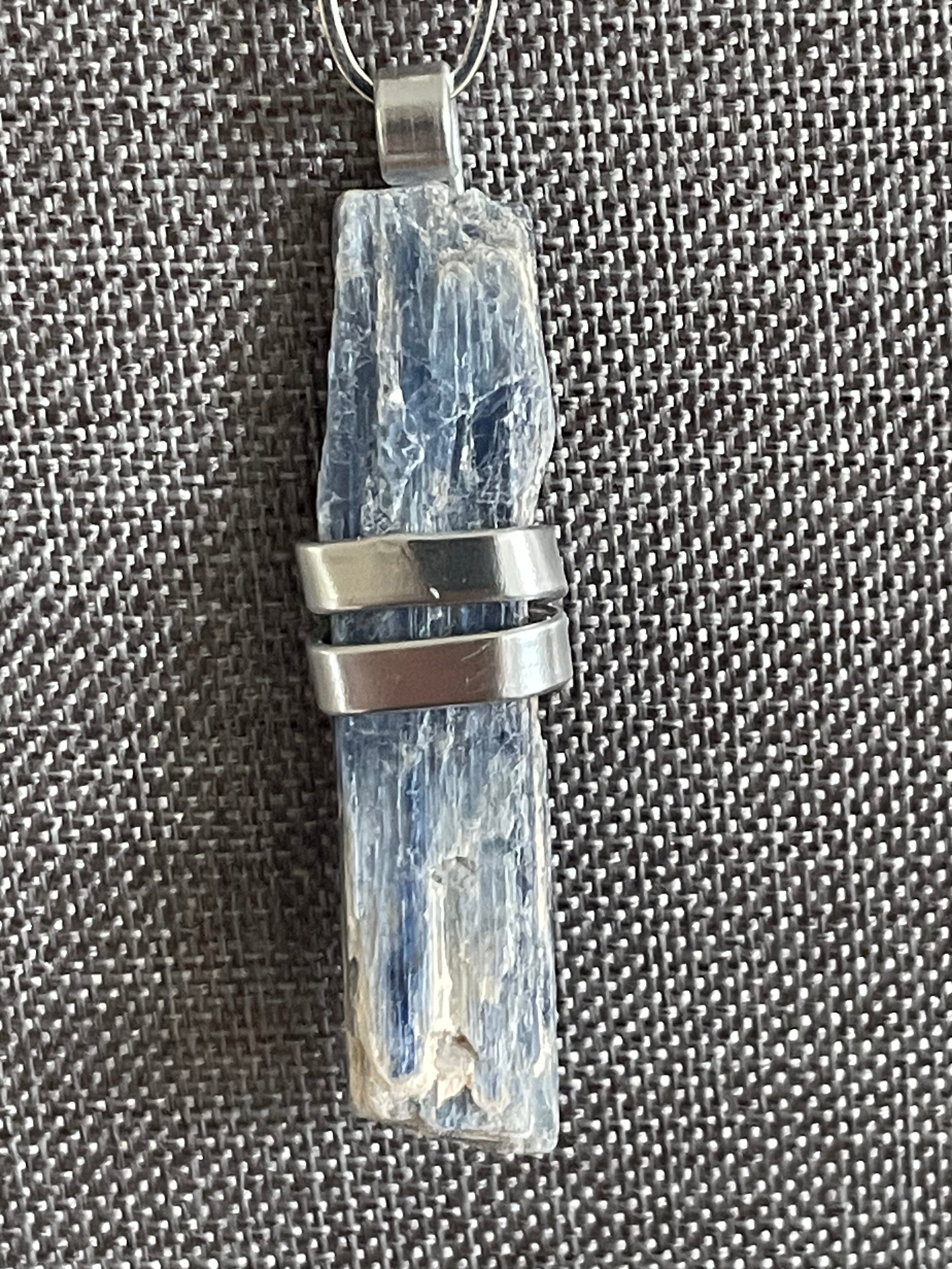 Wrapped Raw Blue Kyanite Pendant Necklace Large Link Chain Boho Coastal Vacay Women's Statement Jewelry Bold