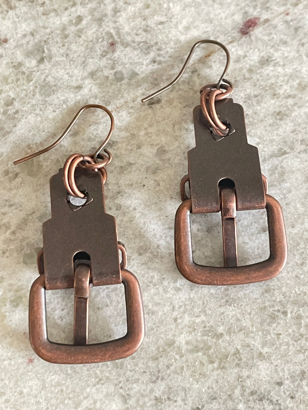 Copper Mini Belt Buckle Earrings 2" Steampunk Punk Women's Casual Everyday Jewelry