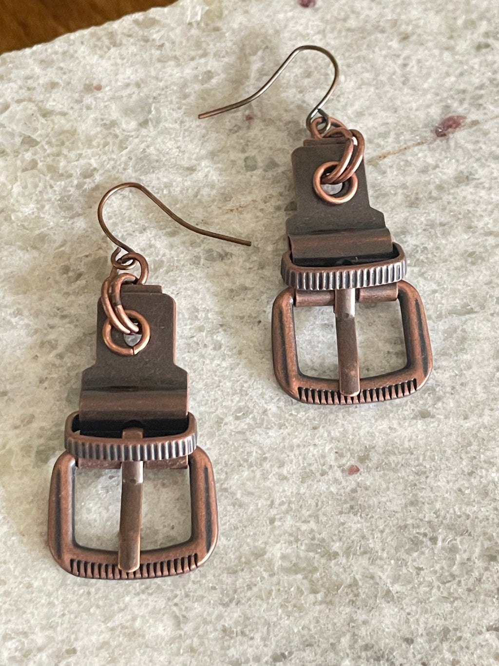 Copper Mini Belt Buckle Earrings 2" Steampunk Punk Women's Casual Everyday Jewelry
