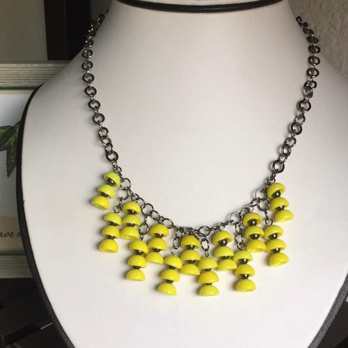 Bright Yellow Czech Glass & Chunky Gunmetal Chain Statement Necklace 17.5" Cocktail Party Evening