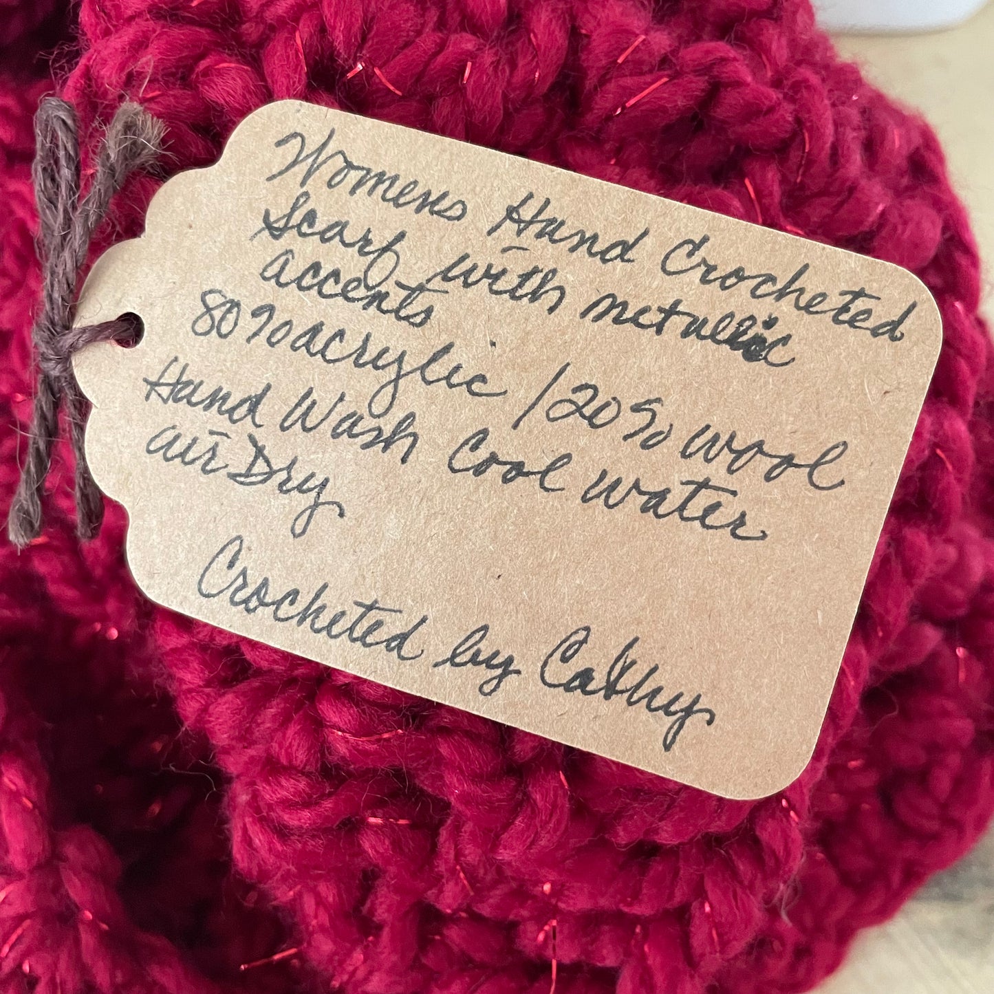 close up of tags--details in product description