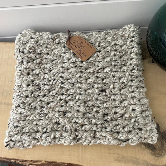 Extra Soft Marbled Wheat Chunky Cowl Infinity Scarf 13.5" Acrylic Rayon Blend Multicolor Hand Crochet Unisex Fall Winter--flat view