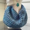 Blue & Teal Marbled Cowl Infinity Scarf Wool Blend Hand Crochet Knit Winter Fall Unisex Men Women Retro Vintage Style