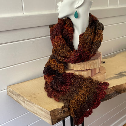 Extra Soft Autumn Marble Long Scarf Hand Crochet Knit Unisex Men Women Retro Vintage Style Red Orange Brown Copper Handmade Gift Accessory