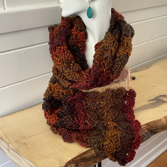 Extra Soft Autumn Marble Long Scarf Hand Crochet Knit Unisex Men Women Retro Vintage Style Red Orange Brown Copper