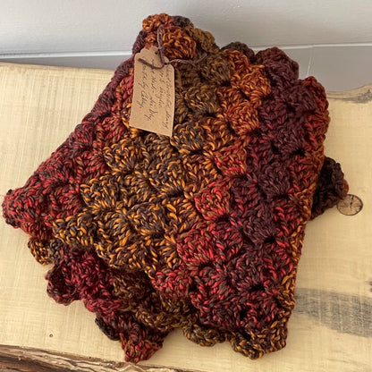 Extra Soft Autumn Marble Long Scarf Hand Crochet Knit Unisex Men Women Retro Vintage Style Red Orange Brown Copper Handmade Gift Accessory