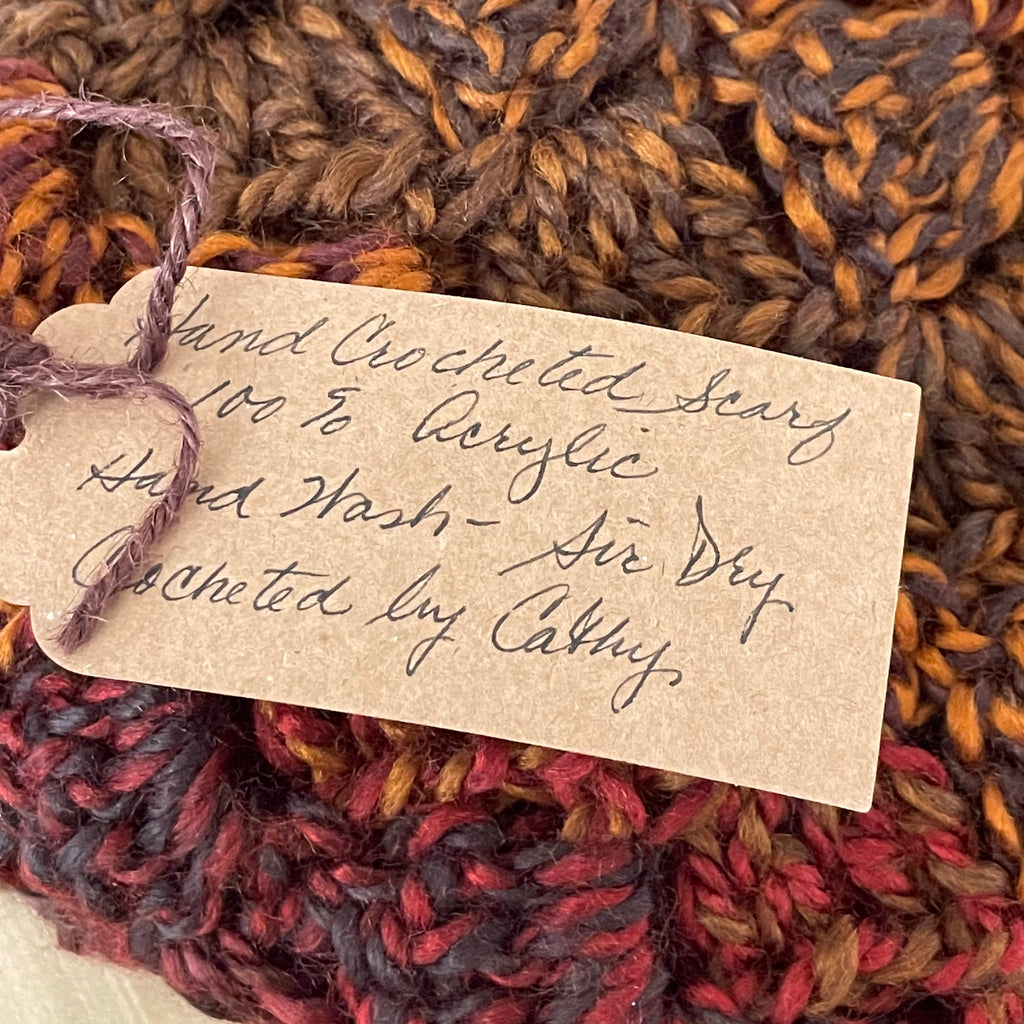 Extra Soft Autumn Marble Long Scarf Hand Crochet Knit Unisex Men Women Retro Vintage Style Red Orange Brown Copper Handmade Gift Accessory