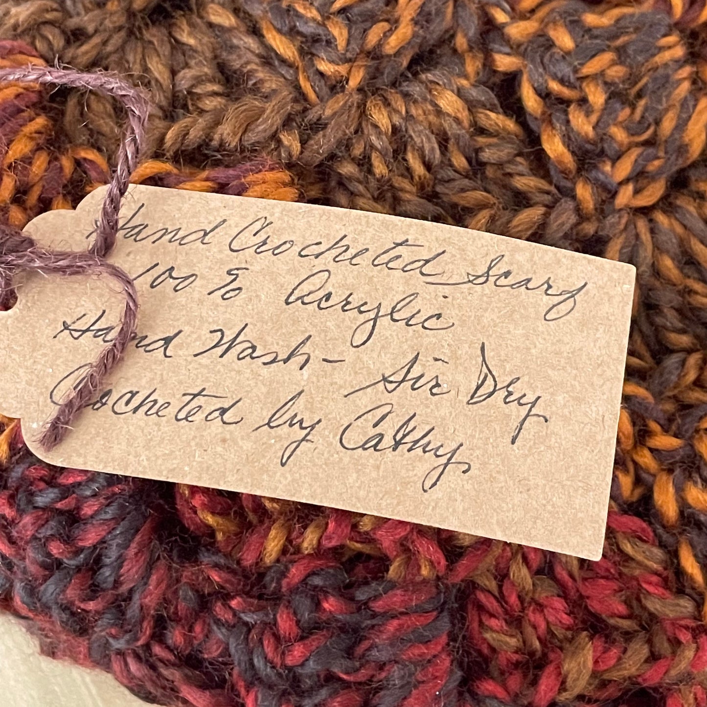 Extra Soft Autumn Marble Long Scarf Hand Crochet Knit Unisex Men Women Retro Vintage Style Red Orange Brown Copper