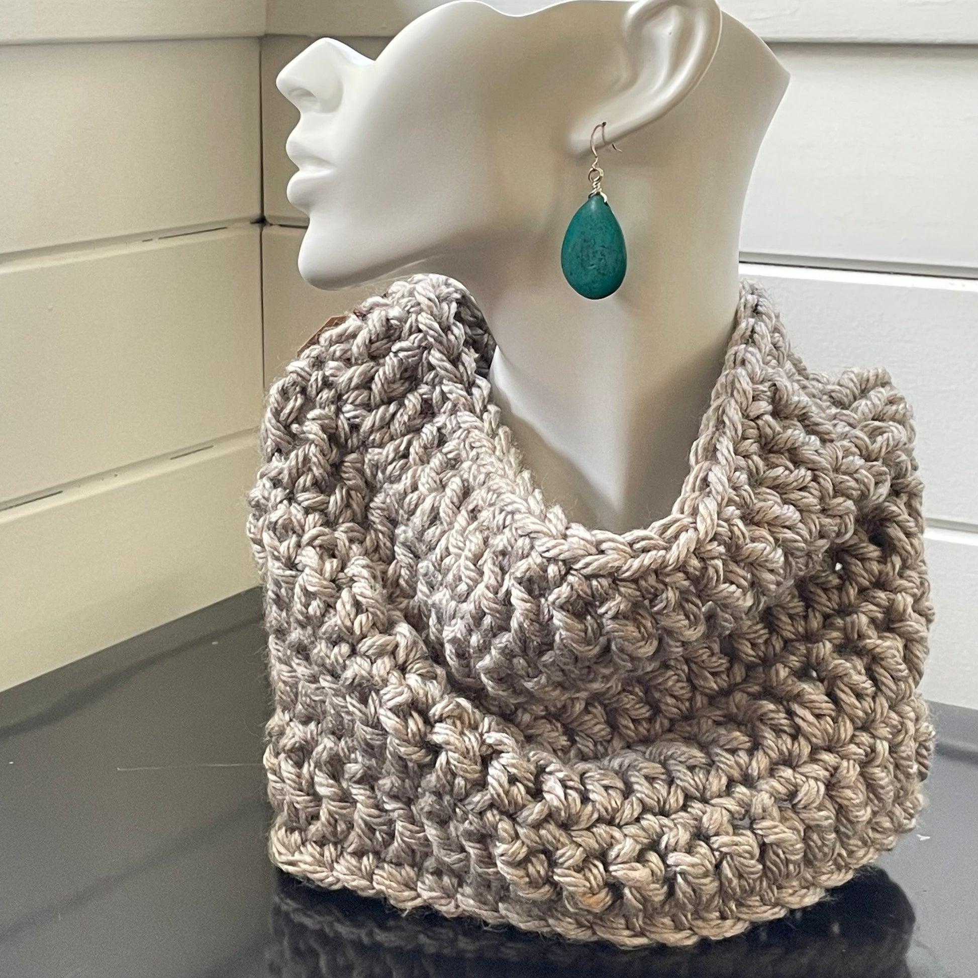 Extra Soft Pewter Silver Marbled Cowl Infinity Scarf Hand Crochet Knit Winter Fall Spring Unisex Men Women Grey Grey