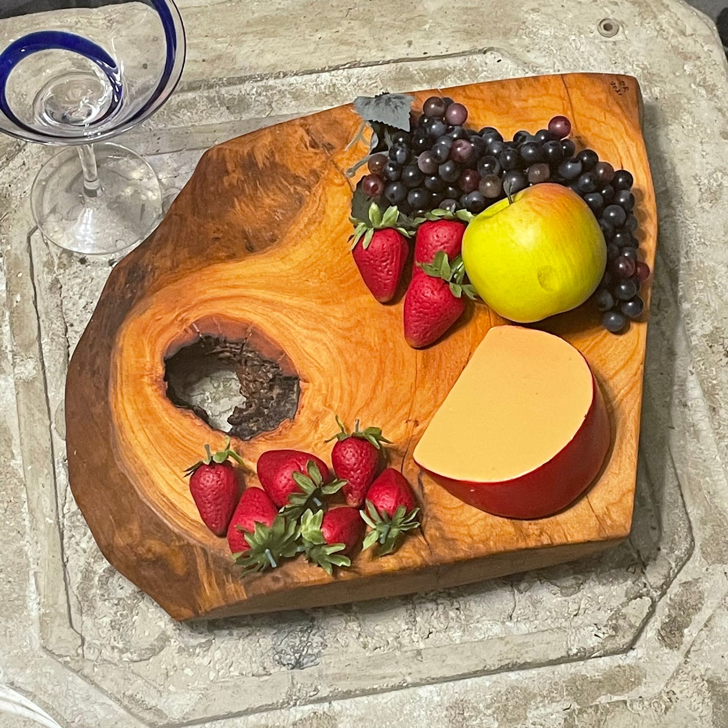 Hand Crafted Live Edge With Accent Hole Cherry Wood Charcuterie Snacking Cheese Board Large Entertaining Holiday Gift