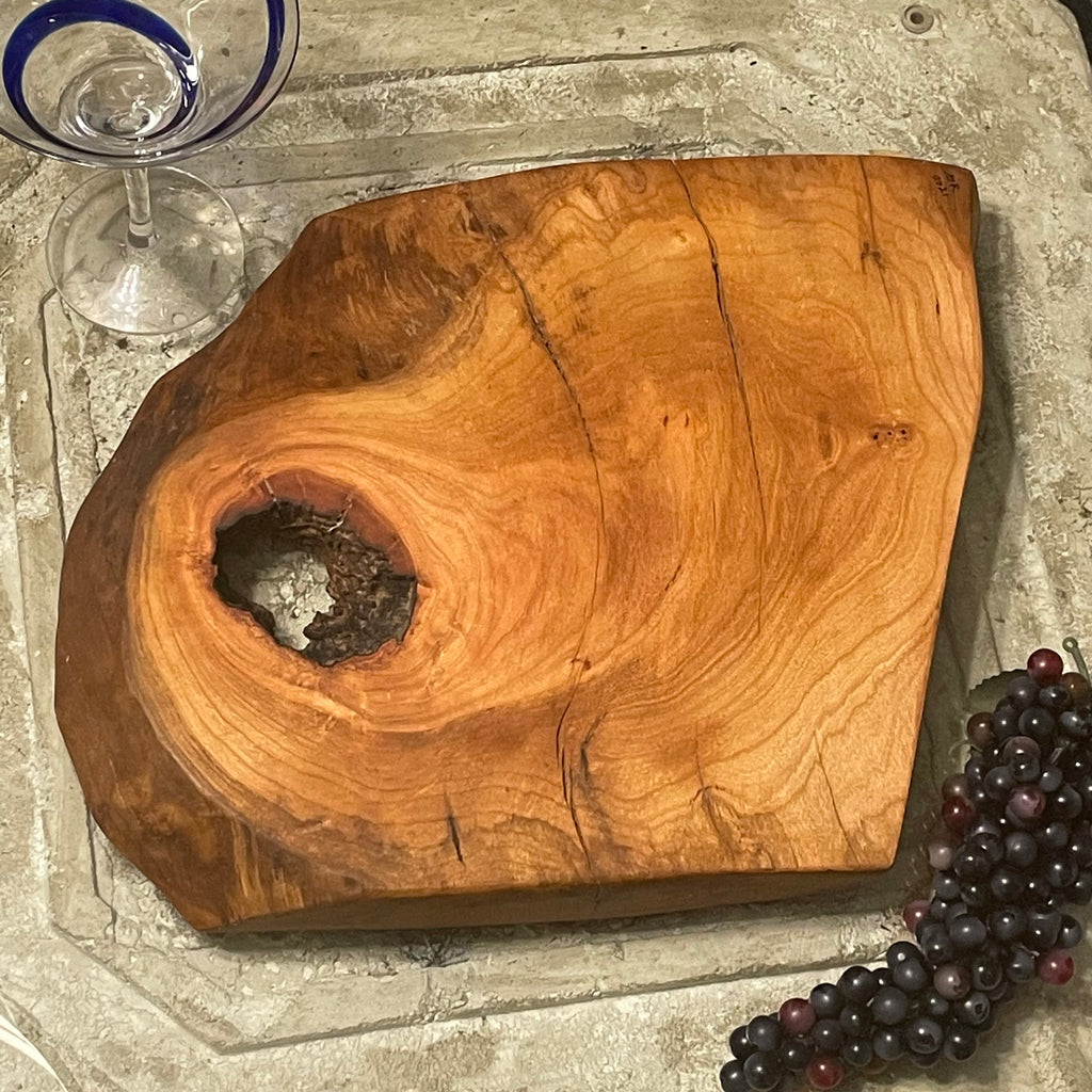 Hand Crafted Live Edge With Accent Hole Cherry Wood Charcuterie Snacking Cheese Board Large Entertaining Holiday Gift