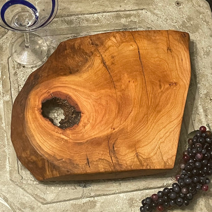 Hand Crafted Live Edge With Accent Hole Cherry Wood Charcuterie Snacking Cheese Board Large Entertaining Holiday Gift