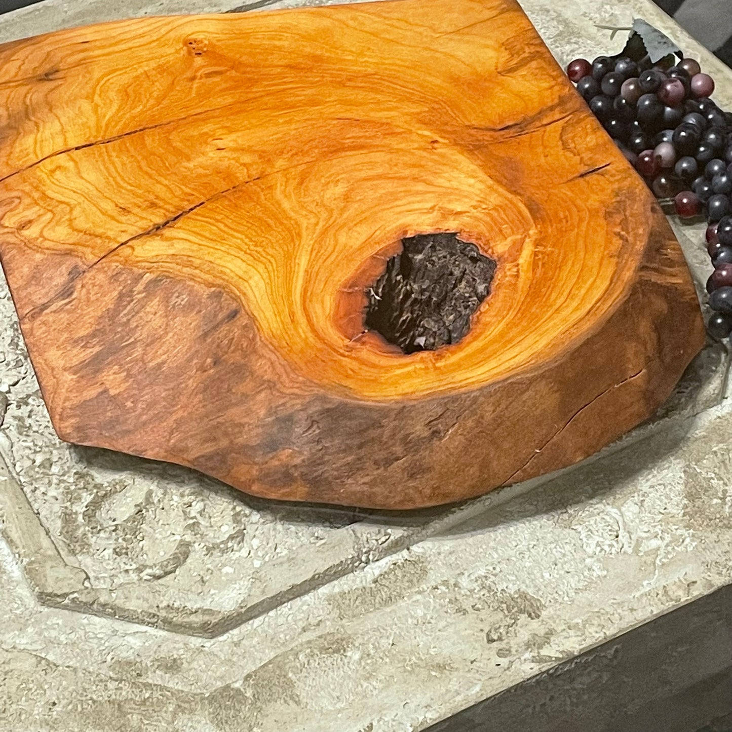 Hand Crafted Live Edge With Accent Hole Cherry Wood Charcuterie Snacking Cheese Board Large Entertaining Holiday Gift