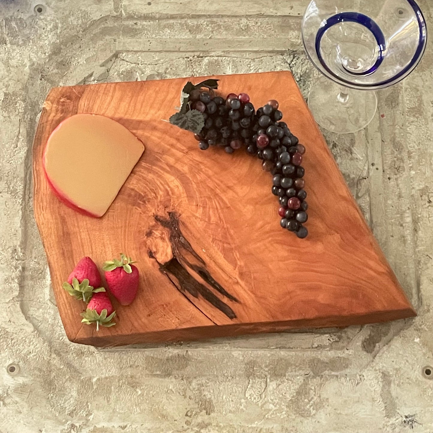 Hand Crafted Live Edge Angled Cherry Wood Charcuterie Snacking Cheese Board Large Entertaining Holiday Gift