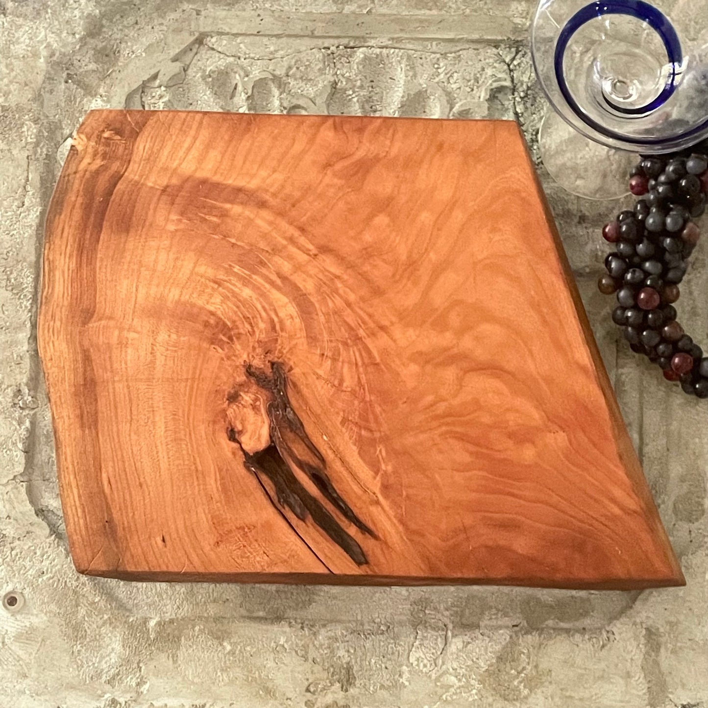 Hand Crafted Live Edge Angled Cherry Wood Charcuterie Snacking Cheese Board Large Entertaining Holiday Gift