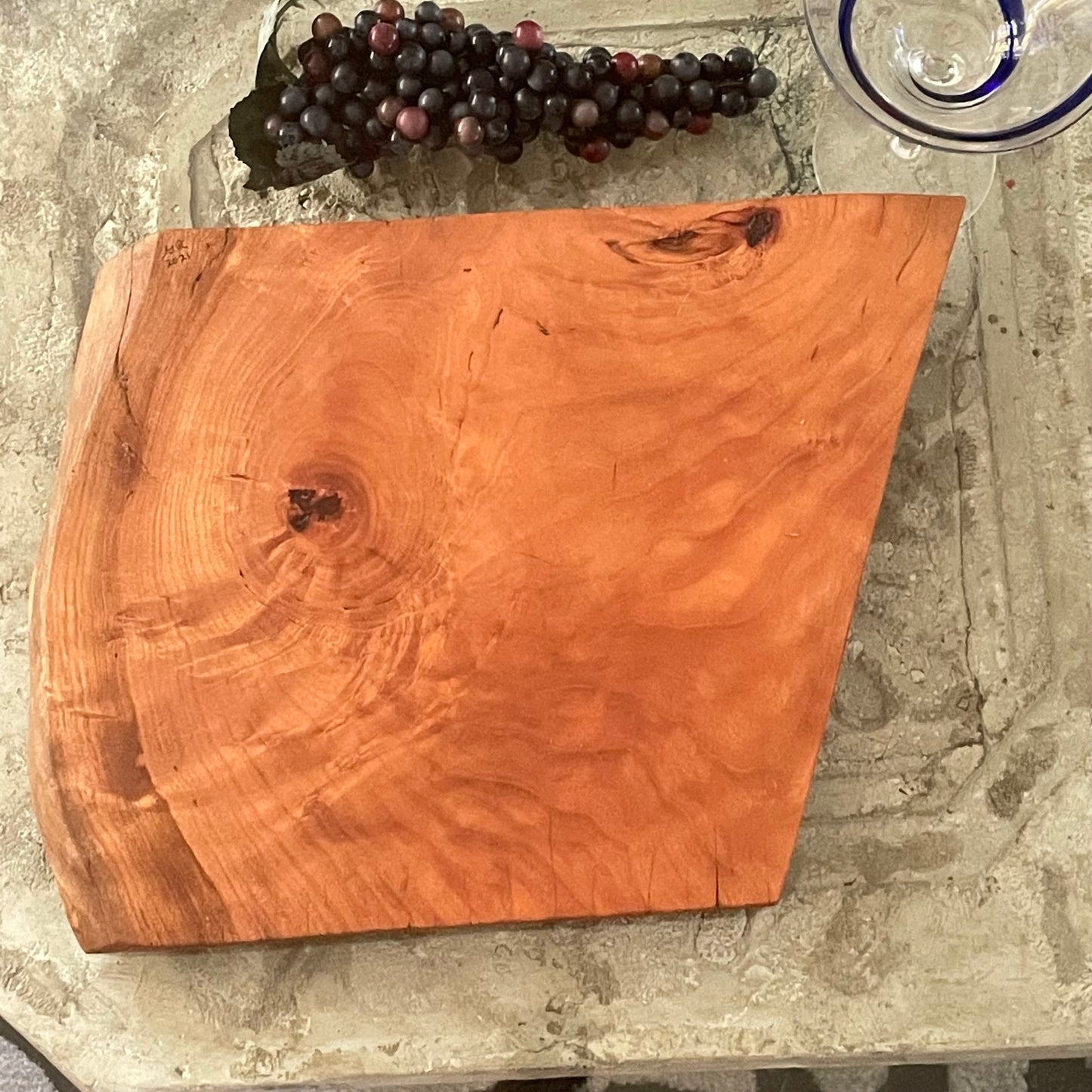 Hand Crafted Live Edge Angled Cherry Wood Charcuterie Snacking Cheese Board Large Entertaining Holiday Gift