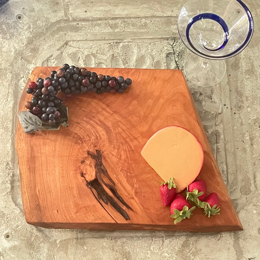 Hand Crafted Live Edge Angled Cherry Wood Charcuterie Snacking Cheese Board Large Entertaining Holiday Gift