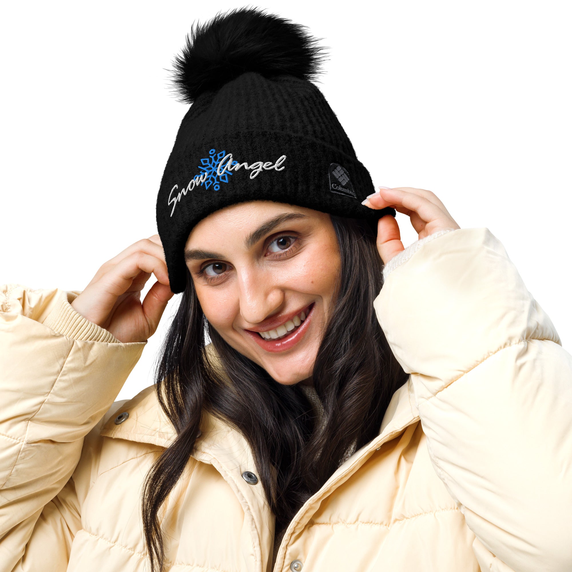 Snow Angel | Beanie Columbia Pom-Pom Knit Microfleece Lined Snowflake Double Layer Women's Men's Gift Winter