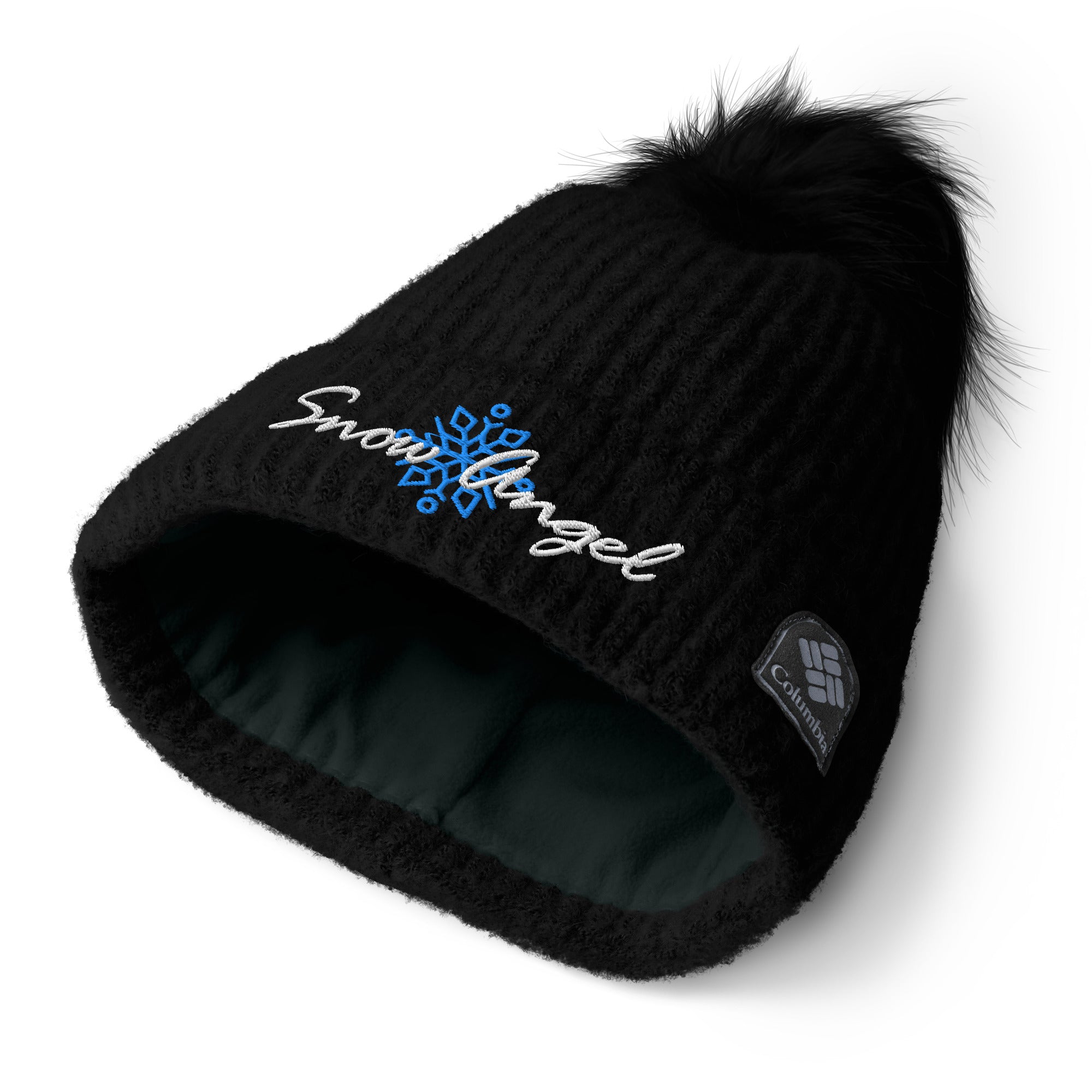 Snow Angel | Beanie Columbia Pom-Pom Knit Microfleece Lined Snowflake Double Layer Women's Men's Gift Winter