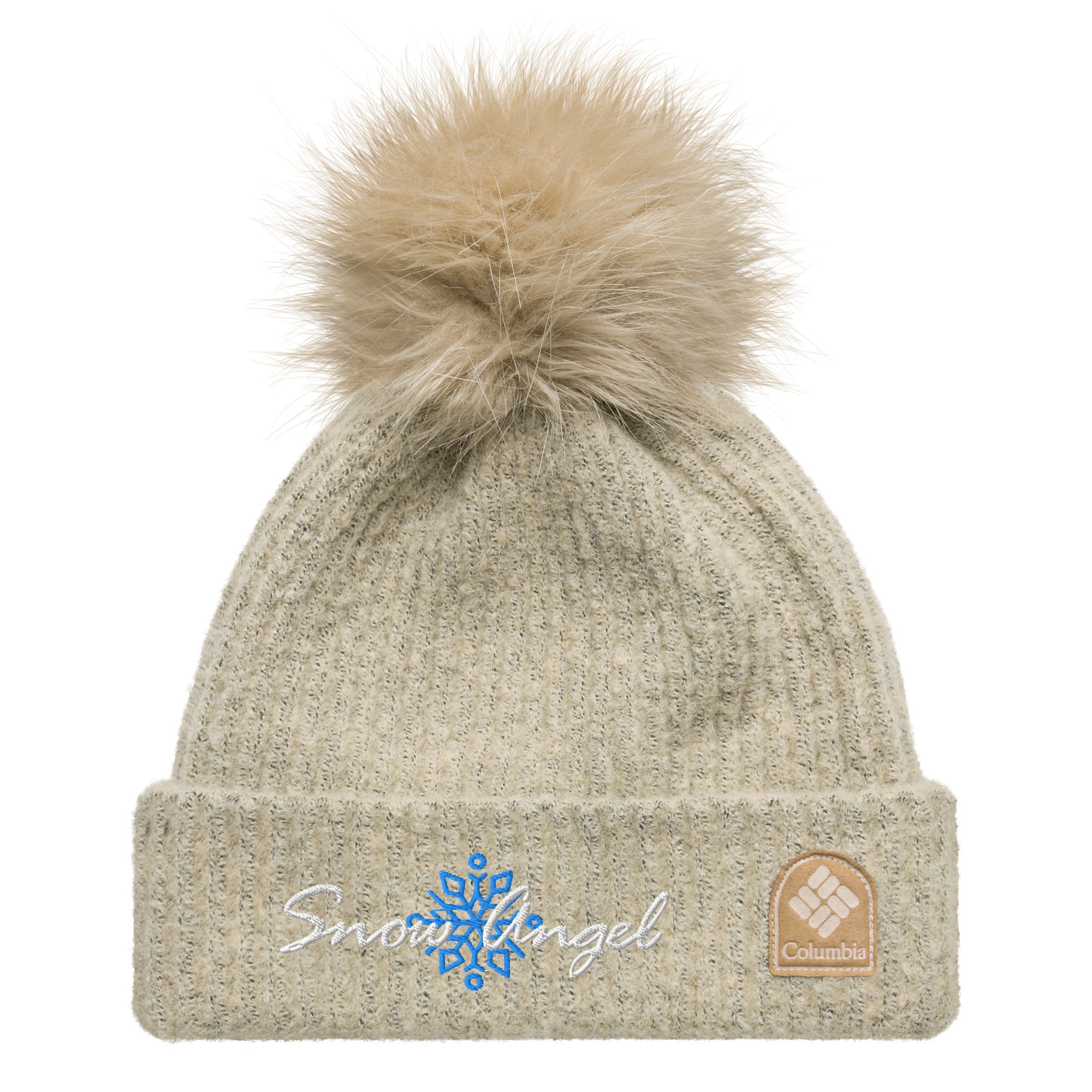Snow Angel | Beanie Columbia Pom-Pom Knit Microfleece Lined Snowflake Double Layer Women's Men's Gift Winter