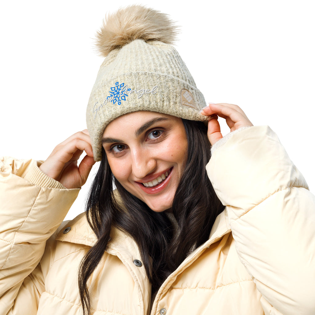 Snow Angel | Beanie Columbia Pom-Pom Knit Microfleece Lined Snowflake Double Layer Women's Men's Gift Winter