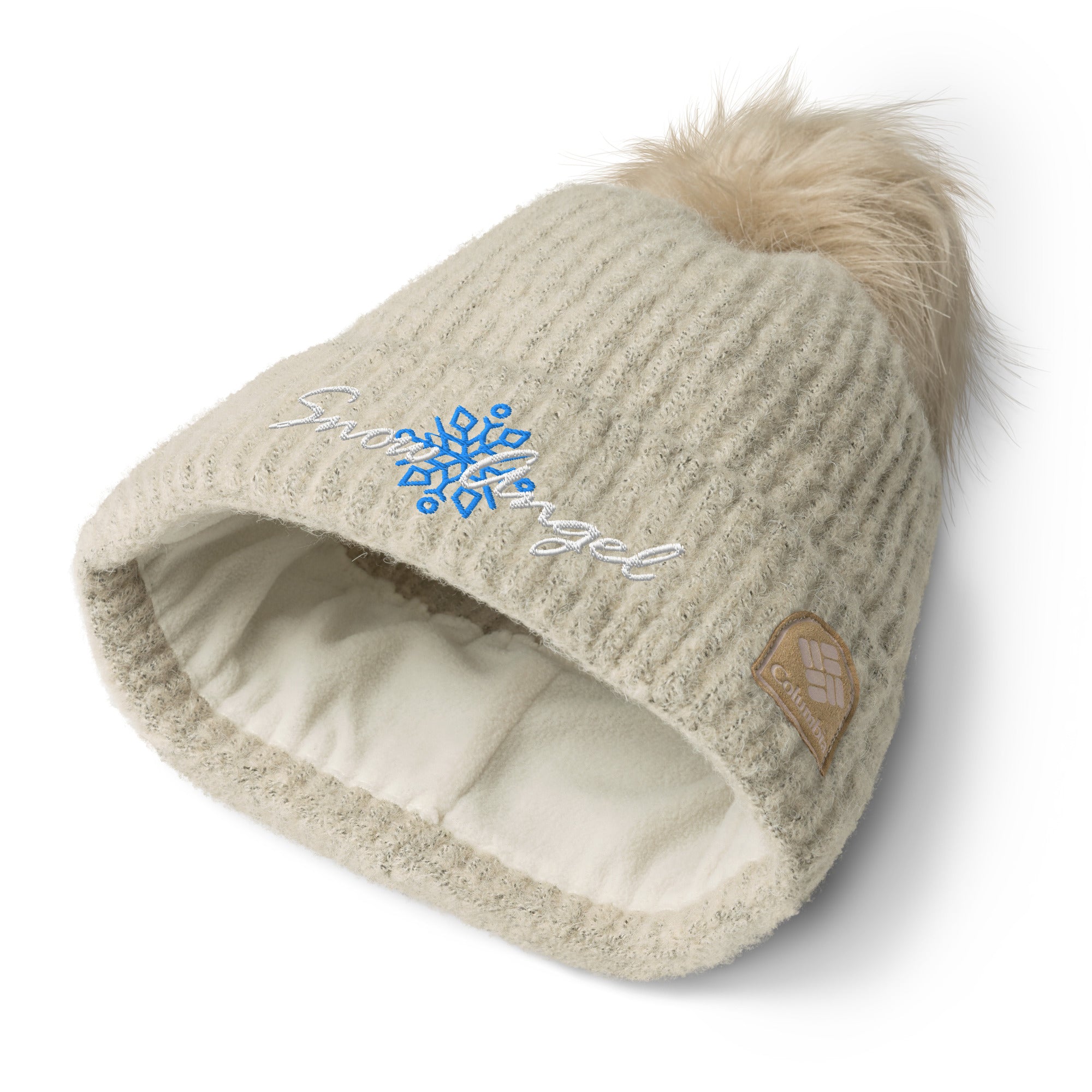 Snow Angel | Beanie Columbia Pom-Pom Knit Microfleece Lined Snowflake Double Layer Women's Men's Gift Winter