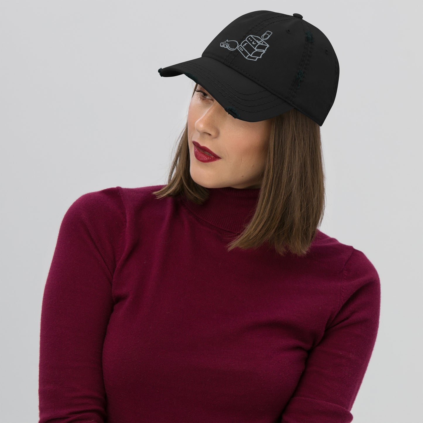 Wine Cats & Books Distressed Dad Hat Books Wine Cats Vintage Low Profile Embroidered Adjustable Unisex Baseball Caps