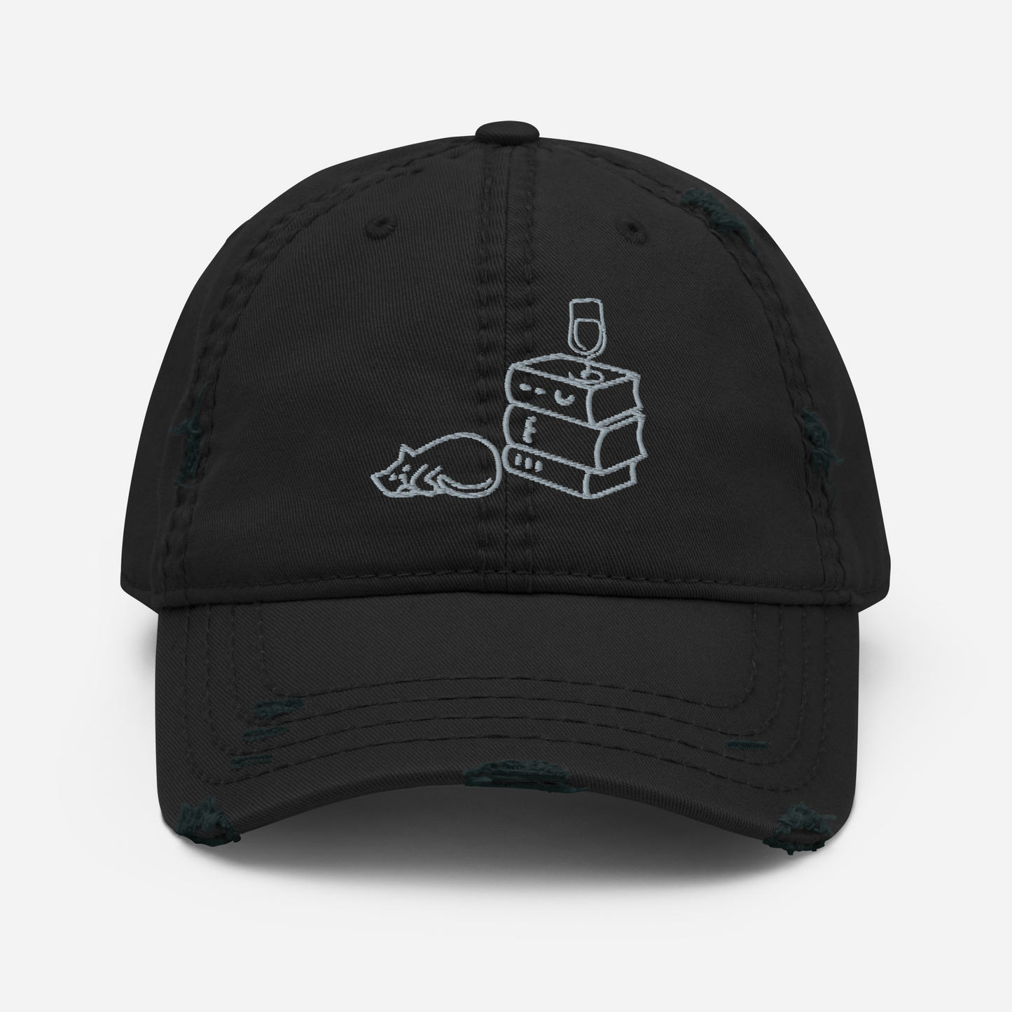Wine Cats & Books Distressed Dad Hat Books Wine Cats Vintage Low Profile Embroidered Adjustable Unisex Baseball Caps
