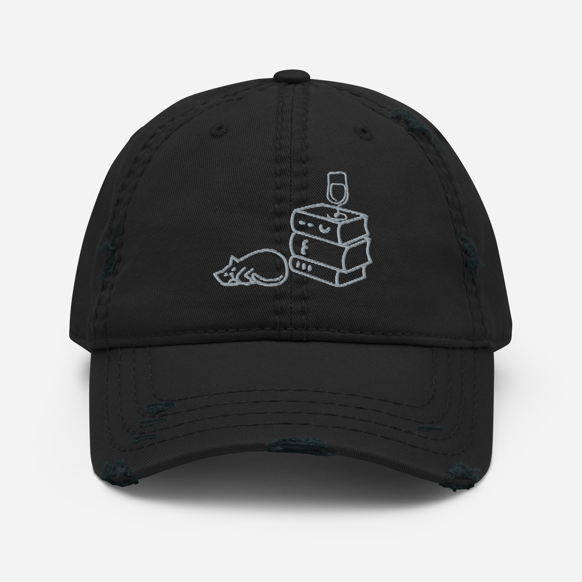 Books Wine Cats | Dad Hat Distressed Vintage Low Profile Embroidered Adjustable Gender-Neutral Unisex Baseball Caps