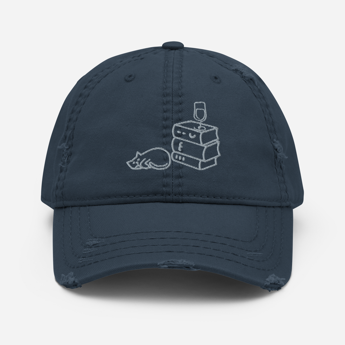 Wine Cats & Books Distressed Dad Hat Books Wine Cats Vintage Low Profile Embroidered Adjustable Unisex Baseball Caps