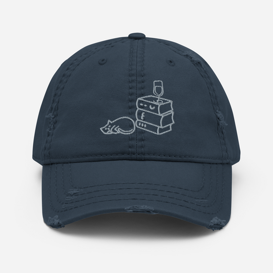 Wine Cats & Books Distressed Dad Hat Books Wine Cats Vintage Low Profile Embroidered Adjustable Unisex Baseball Caps