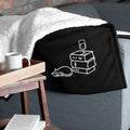 Books Wine Cats | Throw Blanket Premium Sherpa 50" x 60" Embroidered Super Soft Fuzzy Deluxe Plush Dual Sided Cozy Warm Gift Couch Bed